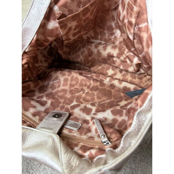 B. Makowsky Silver Leather Designer Shoulder Bag With Adjustable Straps - Picture 6 of 8